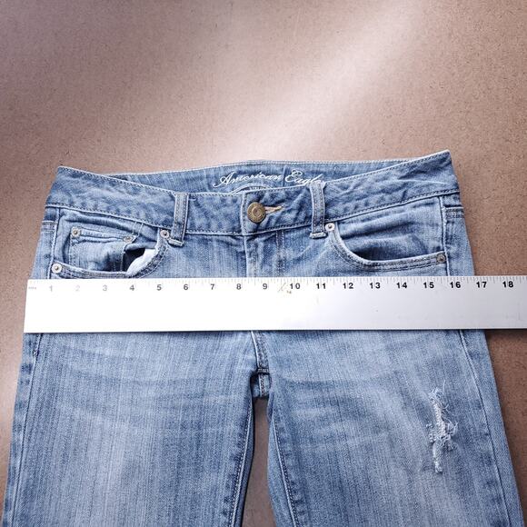 American Eagle Jeans Women 2 Blue Favorite Boyfriend Bootcut Distressed Grunge - Picture 6 of 12
